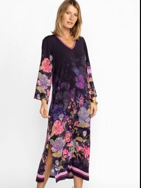Johnny Was The Janie Favorite Kimono Sleeve Floral V-Neck Midi Dress S